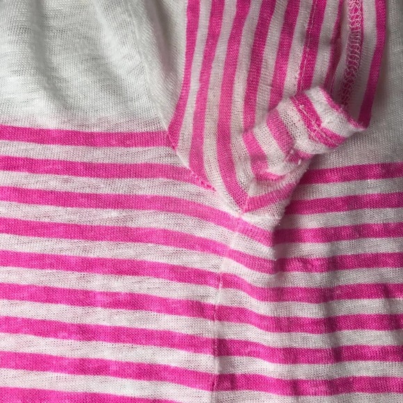 100% LINEN J. CREW STRIPE SHIRT WHITE NEON PINK XS - Picture 5 of 6